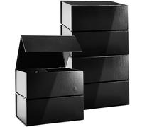 Paquete de 6 cajas de regalo magnéticas con tapas, 9.5 x 7 x 4 pulgadas para cumpleaños, boda, padrino de boda y dama de honor (negro brillante)
