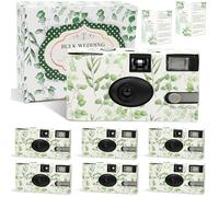 Paquete de 6 cámaras desechables para boda a granel, acuarela eucalipto, cámaras de película de un solo uso con flash para cumpleaños, baby shower, reunión, boda, 35 mm, lSO 400 película de color, 17
