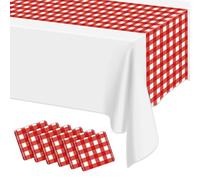 Paquete de 6 caminos de mesa a cuadros rojos, manteles a cuadros rojos y blancos de 14 x 108 pulgadas, rectangular, impermeable, camino de mesa de picnic para fiesta de cumpleaños, vacaciones