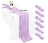 Paquete de 6 caminos de mesa de gasa de color lavanda, 3 m, estilo bohemio, 53 x 304 cm, rústico, romántico, largo, para bodas, fiestas, despedidas de soltera, Acción de Gracias, decoración de Navidad