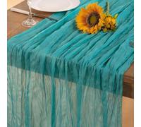 Paquete de 6 caminos de mesa de gasa elegante para decoración de fiesta de cumpleaños, banda rústica de boda, 17 x 108 pulgadas (azul pavo real)
