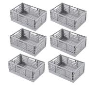 Paquete de 6 cestas de almacenamiento apilables de plástico con asas, cajas organizadoras versátiles para el hogar, cocina, oficina, gabinetes y cajones de escritorio, contenedores grises medianos