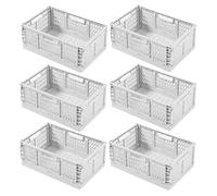 Paquete de 6 cestas de almacenamiento apilables de plástico con asas, color blanco marfil, cajas organizadoras para el hogar, cocina, oficina, tamaño mediano para escritorio y almacenamiento de