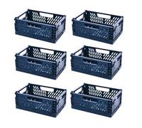 Paquete de 6 cestas de almacenamiento de plástico plegables azules con asa, cajas organizadoras apilables para el hogar, cocina, oficina, escritorio y cajón, solución de almacenamiento pequeña
