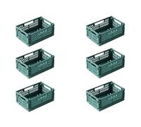 Paquete de 6 cestas de almacenamiento plegables de color verde oscuro con asas, contenedores de plástico apilables para el hogar, cocina y organización de oficina, soluciones de escritorio y cajones