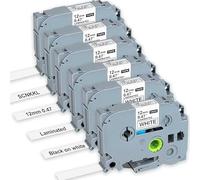 Paquete de 6 cintas de repuesto para Brother TZe TZ de 12 mm 0.47 laminadas blancas TZe-231 compatibles con P-Touch 1/2 pulgadas negro sobre blanco TZE231 para PT-D220 D210 H110 D200 D400 1280 D610BT