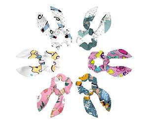 Paquete de 6 coleteros de bebé con diseño de dinosaurios de dibujos animados para cabello grueso, coleteros con lazo para mujeres y niñas, soportes para cola de caballo, coleteros de orejas de conejo,