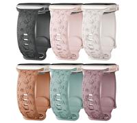 Paquete de 6 correas grabadas florales para Apple Watch para mujer de 40 mm, 44 mm, 38 mm, 42 mm, 46 mm, 41 mm, 45 mm, 49 mm, correa deportiva de silicona suave para iWatch Series 11, 10, 9, 8, 7, 6