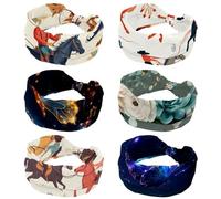 Paquete de 6 diademas anchas para mujer, vaqueras occidentales con patrón de caballos salvajes, turbante antideslizante, cómodas diademas anudadas, envoltura elástica para la cabeza, accesorios de