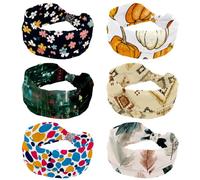 Paquete de 6 diademas elásticas para mujer, diadema ancha, patrón de calabaza de cosecha de Acción de Gracias, vendas vintage para uso diario, yoga, entrenamiento