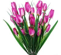 Paquete de 6 flores artificiales de tulipán, plantas artificiales de seda realistas con 5 cabezas por tallo, para centro de mesa de boda, jardín del hogar y decoración al aire libre, blanco (F)