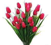 Paquete de 6 flores artificiales de tulipán, plantas de imitación de seda realistas con 5 cabezas por tallo para centro de mesa de boda, jardín del hogar y decoración al aire libre, blanco (E)