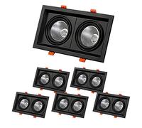 Paquete de 6 focos empotrables Cuadrados de Doble Cabezal con Forma de Globo Ocular, focos de Aluminio con Rejilla LED, focos COB empotrados, luz llamativa, 15 W x 2, luz cálida