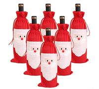 Paquete de 6 fundas para botellas de vino de Papá Noel, para Navidad, bolsas de tela no tejida reutilizables con cordón ajustable en el cuello que proporciona un ajuste seguro para botellas