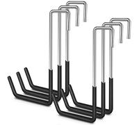 Paquete de 6 ganchos de viga resistentes para colgar ganchos grandes con revestimiento de vinilo para colgar escaleras, perchas de bicicleta, organizador de almacenamiento de garaje, color negro