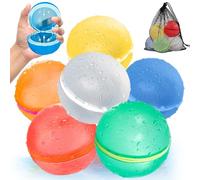 Paquete de 6 globos de agua magnéticos reutilizables con bolsa de malla, globos de agua recargables para niños y adultos, juegos de agua al aire libre, bolas de agua de silicona para piscina, bombas