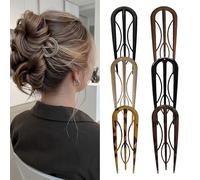 Paquete de 6 horquillas francesas para el pelo | Horquilla en forma de U para moños y moños | Pasadores de acetato de celulosa con dientes internos | Accesorio de giro francés sin esfuerzo para