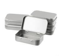 Paquete de 6 latas de almacenamiento con tapa con bisagras para contenedor de acero chapado en estaño, macetas rectangulares para hacer mini velas, bálsamo labial, estuche de cosméticos vacío tamaño