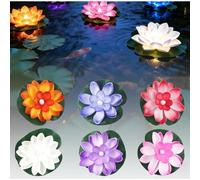 Paquete de 6 luces flotantes de loto, flores artificiales de nenúfar LED, lámparas de estanque con forma de flor de loto, decoración para ja