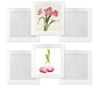 Paquete de 6 marcos de fotos de cartón de 20 x 20 cm, color blanco roto con adhesivo acrílico para paredes lisas, diseño fácil de despegar y pegar, incluye película a prueba de polvo