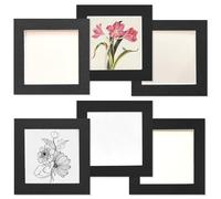 Paquete de 6 marcos de fotos de cartón negro, 15 x 15 cm, con adhesivo acrílico para paredes lisas, fácil de montar y quitar, incluye cubierta antipolvo