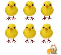 Paquete de 6 mini pollitos esponjosos amarillos, pollitos de Pascua para manualidades, mesa y caza de huevos