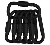 Paquete de 6 mosquetones de bloqueo en forma de D de 8 cm de aleación de aluminio para camping, senderismo, llaveros para perros, resistentes, no para escalar, color gris (es negro)