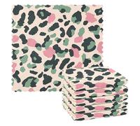 Paquete de 6 paños de cocina de microfibra con estampado de leopardo y melocotón verde para decoración de cocina, toallas para cocina, 11 x 11 pulgadas