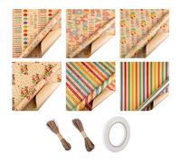 Paquete de 6 papeles de embalaje únicos para regalo de cumpleaños, 6 hojas de 50 x 70 cm con tarjeta de cinta y cuerda de paja