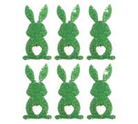Paquete de 6 parches termoadhesivos de Pascua, diseño de conejo brillante y bonito conejo bordado para ropa, sombreros, jeans y mochilas, color verde