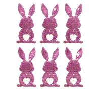 Paquete de 6 parches termoadhesivos de Pascua, diseño de conejo brillante y bonito conejo bordado para ropa, sombreros, jeans y mochilas, color rosa intenso