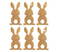 Paquete de 6 parches termoadhesivos de Pascua, diseño de conejo brillante y bonito conejo bordado para ropa, sombreros, jeans y mochilas, color dorado