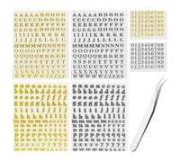 Paquete De 6 Pegatinas Alfanuméricas, Pinzas De 1 Pieza, Pegatinas Alfanuméricas Para Álbumes De Recortes, Pegatinas Doradas Con Letras Mayúsculas Y Minúsculas, Pegatinas Decorativas Con Números
