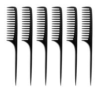 Paquete de 6 peines de cola de dientes anchos, resistentes al calor, de fibra de carbono negro, peines de salón de belleza, peine antiestático para todo tipo de cabello