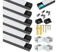 Paquete de 6 perfiles LED de aluminio para tiras de luces LED Philips Hue, etc., difusor LED negro con cubierta blanca lechosa, tapas de extremo y clips de montaje de metal