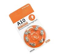 Paquete de 6 pilas de botón A10 para equipos auditivos que ofrecen una salida estable de 1,45 V y son amigables con los técnicos de zinc y aire ambientales