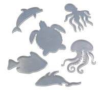 Paquete de 6 posavasos de resina epoxi estilo mar, molde de silicona fundida, tortuga, delfín, tiburón, pez payaso, pulpo, medusas