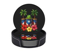 Paquete de 6 Posavasos Divertidos de Cuero de Puerto Rico con Soporte. Posavasos Resistentes al Calor para café, Vino, Cocina, Oficina, Bar y decoración de Mesa.