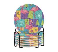 Paquete de 6 posavasos estéticos de Navidad con diseño geométrico de flamencos e iconos navideños, con soporte para varias tazas, decoración minimalista del hogar