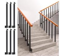 Paquete de 6 Postes de Barandilla,Postes de Balaustre Cuadrados Pasamanos de Metal Ajustables A 270° con Base de Soporte Plano,Barandilla Escalera para B(Size:100cm/39.4in,Color:Montaje lateral negro)