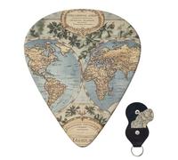 Paquete de 6 púas de guitarra, 3 púas de guitarra personalizadas de diferentes grosores, vintage, con mapa del mundo antiguo, púas de guitarra eléctrica, bajo, 4 unidades de 0,46 mm, 4 unidades de