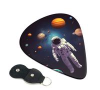 Paquete de 6 púas de guitarra con diseño de astronauta del sistema solar planetas, con soporte de cuero para púas de guitarra, llavero, bolsa para llaves de púa, púa de arte abstracto para guitarra