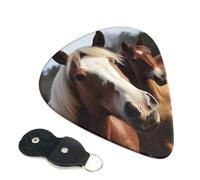 Paquete de 6 púas de guitarra con diseño de caballos y animales, con soporte de cuero para púas, bolsa para llavero, púa de arte abstracto para guitarra eléctrica acústica, ukelele de 0.96 mm