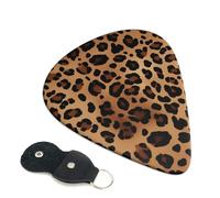 Paquete de 6 púas de guitarra con estampado de leopardo con soporte de cuero para púas de guitarra, bolsa de llavero de púa, púa de arte abstracto para guitarra eléctrica acústica, ukelele de 0.46 mm