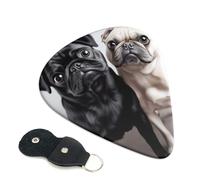 Paquete de 6 púas de guitarra de 3 grosores diferentes con bonito perro carlino negro con bolsa organizadora de almacenamiento para guitarras eléctricas, púas para guitarras acústicas, púas de bajo