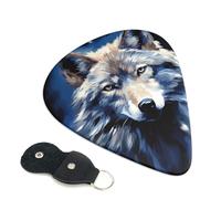 Paquete de 6 púas de guitarra de 3 grosores diferentes con cabeza de lobo sobre fondo azul, púas de guitarra con bolsa organizadora de almacenamiento, púas de guitarra eléctrica, púas para guitarras