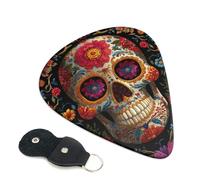 Paquete de 6 púas de guitarra de 3 grosores diferentes con calaveras de azúcar con bolsa organizadora, púas de guitarra eléctrica, púas para guitarras acústicas, púas de bajo (0.46 mm, 0.71 mm, 0.96