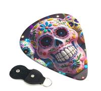 Paquete de 6 púas de guitarra de 3 grosores diferentes con calaveras de azúcar con bolsa organizadora, púas de guitarra eléctrica, púas para guitarras acústicas, púas de bajo (0.46 mm, 0.71 mm, 0.96