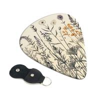Paquete de 6 púas de guitarra de 3 grosores diferentes de hierbas florales con grabado botánico, púas de guitarra con bolsa organizadora de almacenamiento para guitarras acústicas, púas de bajo