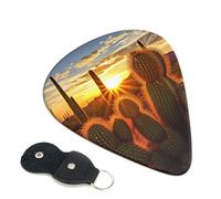 Paquete de 6 púas de guitarra de 3 grosores diferentes, diseño de cactus de atardecer en el desierto, con bolsa organizadora, púas de guitarra eléctrica, púas para guitarra acústica, púas de bajo